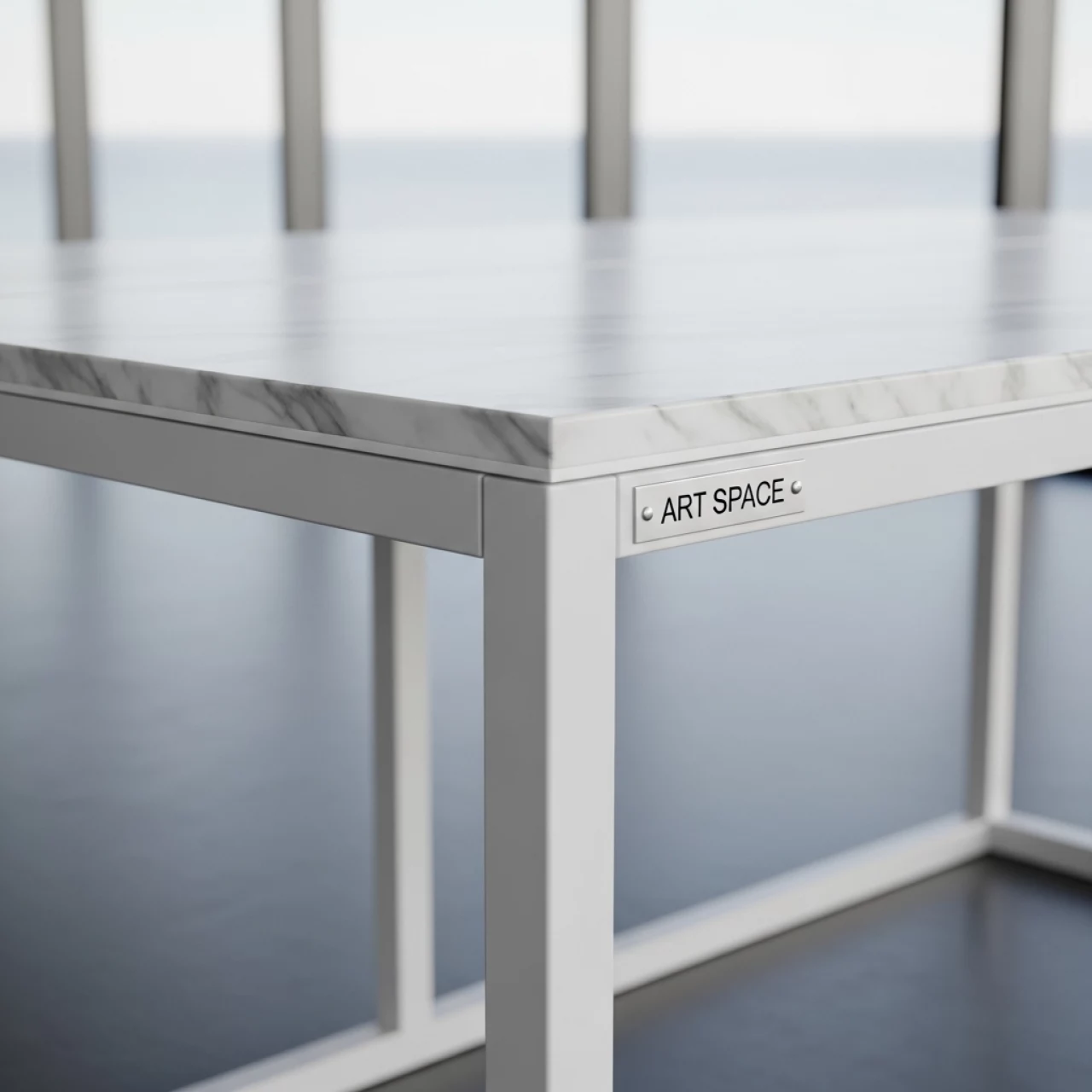 Аренда Стол Лидер 1 1200х600 каркас белый под мрамор кромка ПВХ без отбойников в комплексе Sea Galaxy — ART SPACE