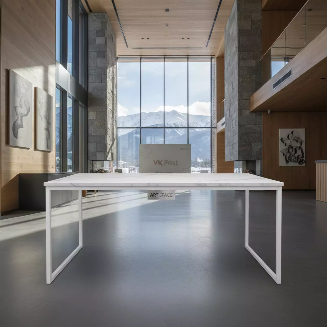 Аренда Стол Лидер 1 1200х600 каркас белый под мрамор кромка ПВХ в Поляна 1389 Отель и Спа — ART SPACE