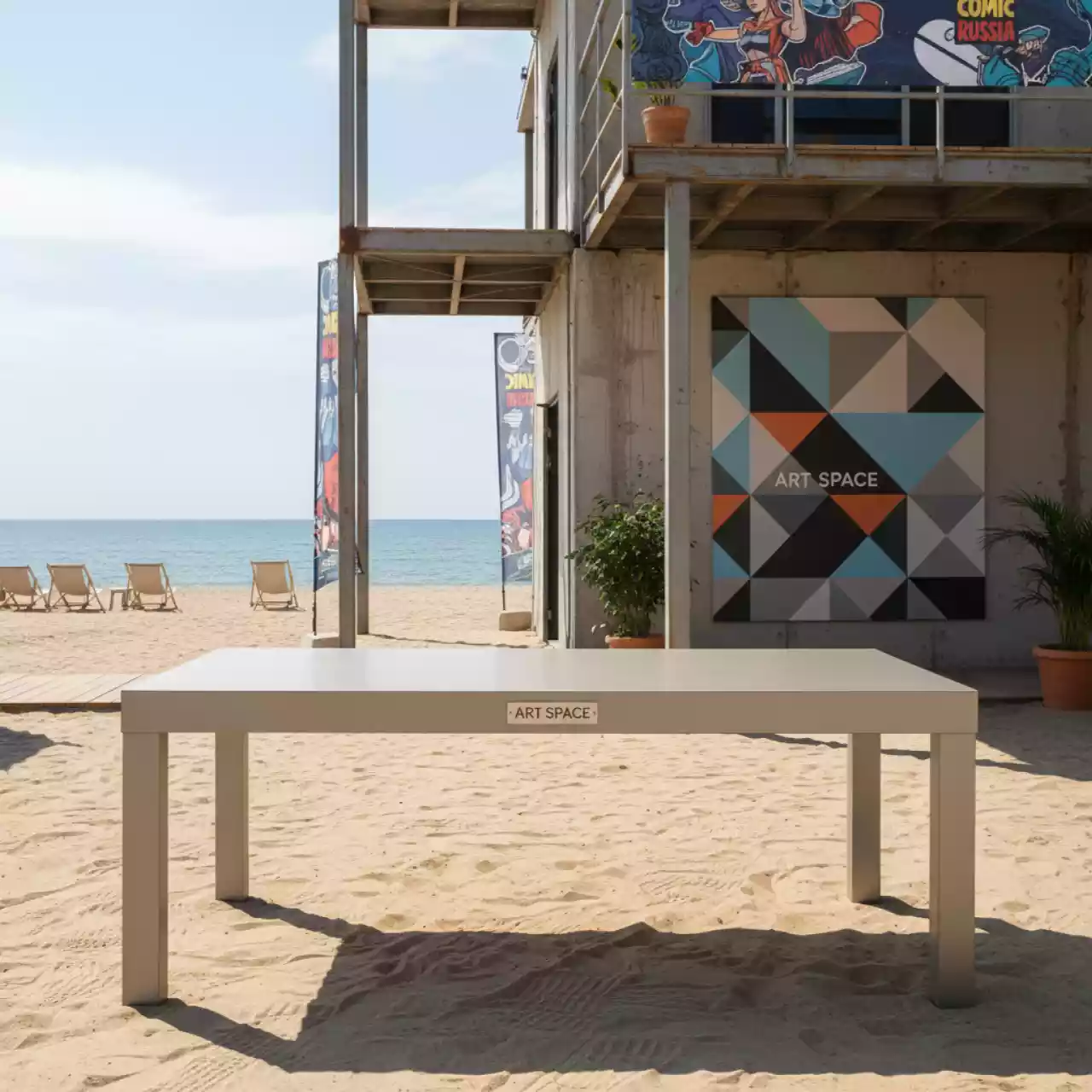 Аренда Стол Лидер 1 1200х800 мм серый шампань на пляже «Маяк» — ART SPACE