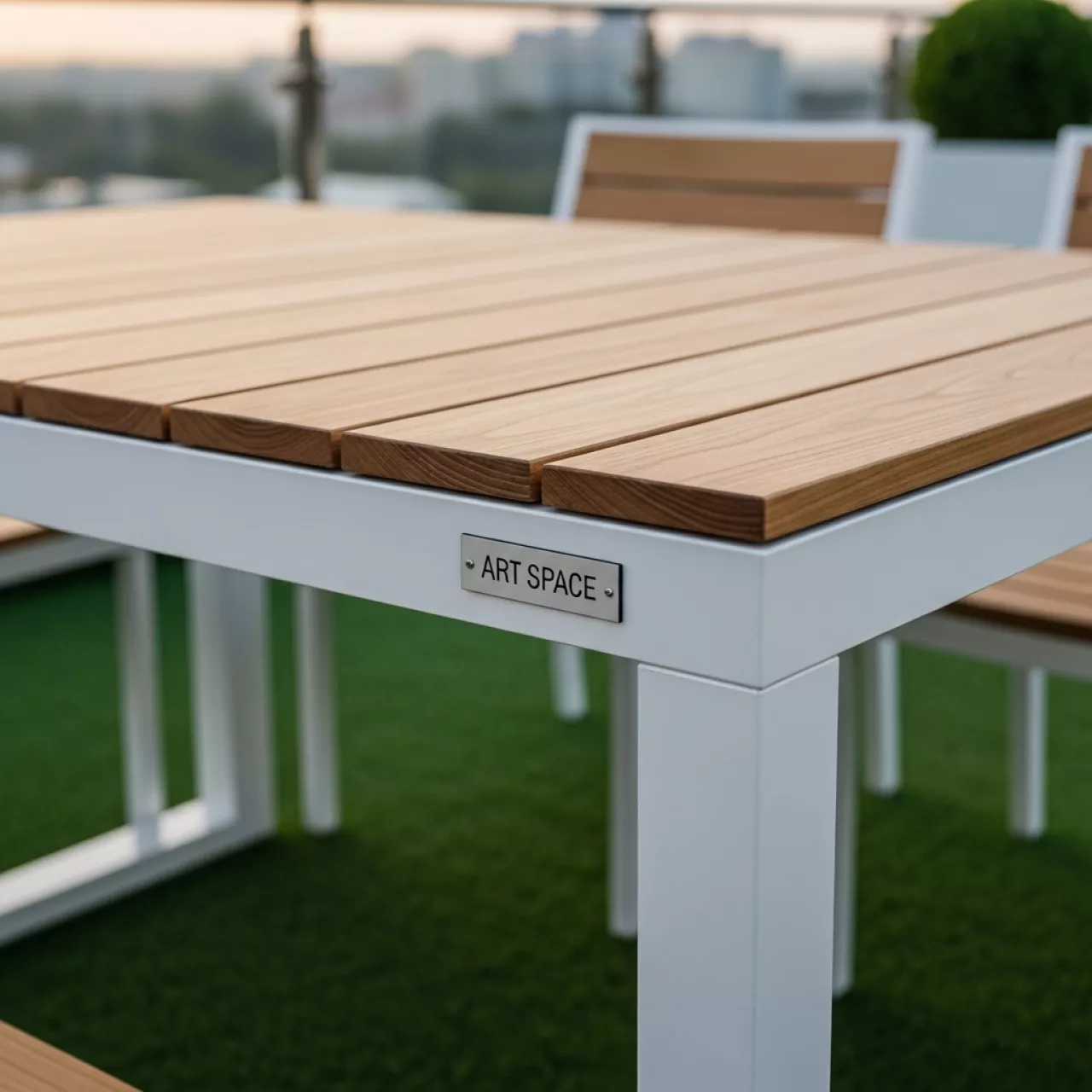 Аренда Стол Лидер 1 1200х800 уличный из реек белый светлый орех в ресторане «Плакучая Ива» — ART SPACE