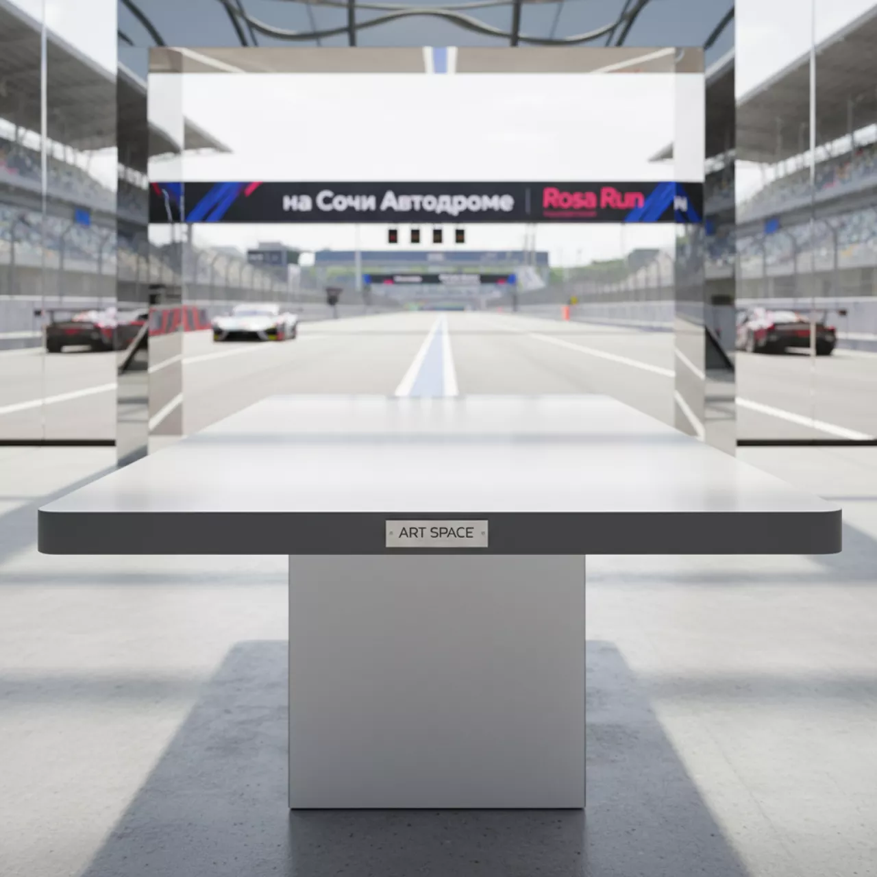 Аренда Стол Лидер 1 1300х800 серый белый кромка ПВХ без отбойников на Сочи Автодроме — ART SPACE