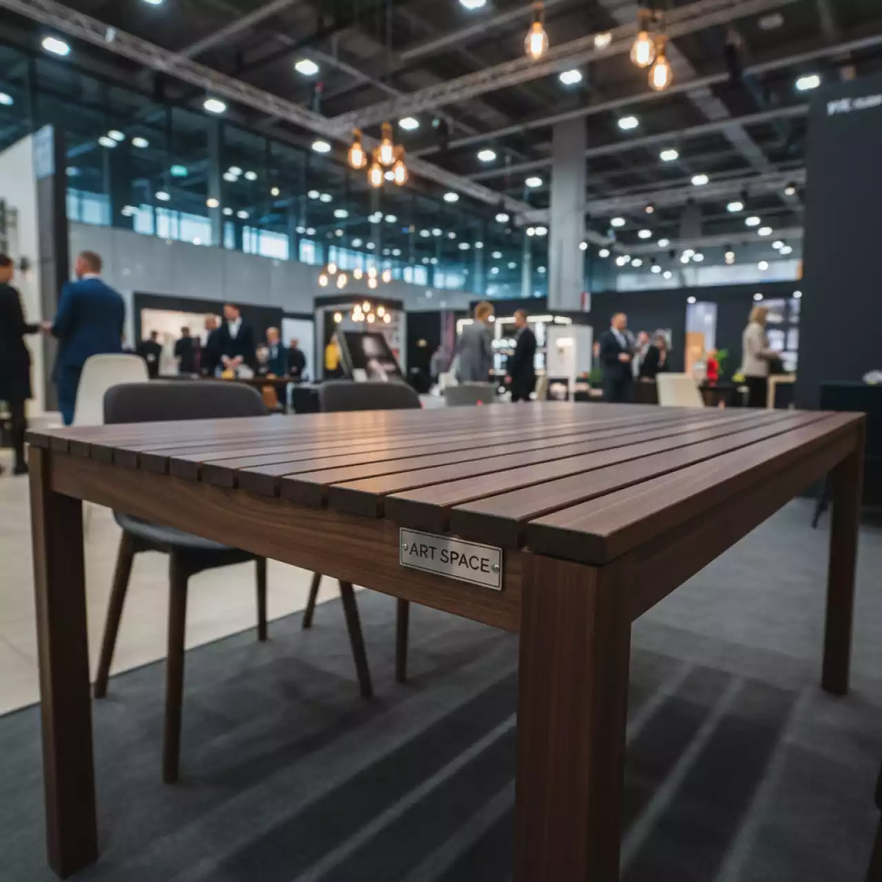 Аренда Стол Лидер 1 1500х800 мм уличный из реек белый темный орех в VK Stadium Sirius — ART SPACE