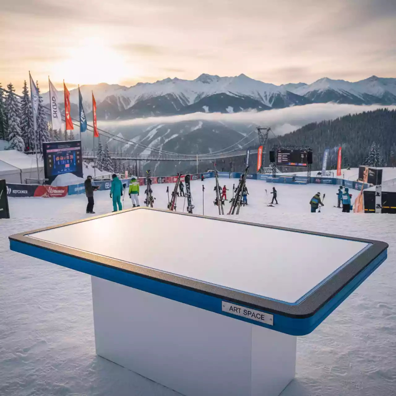 Аренда Стол Лидер 1 1500х800 серый черный кромка ПВХ в Skypark Sochi – Идеальное Решение для Зимнего Спортивного Мероприятия — ART SPACE