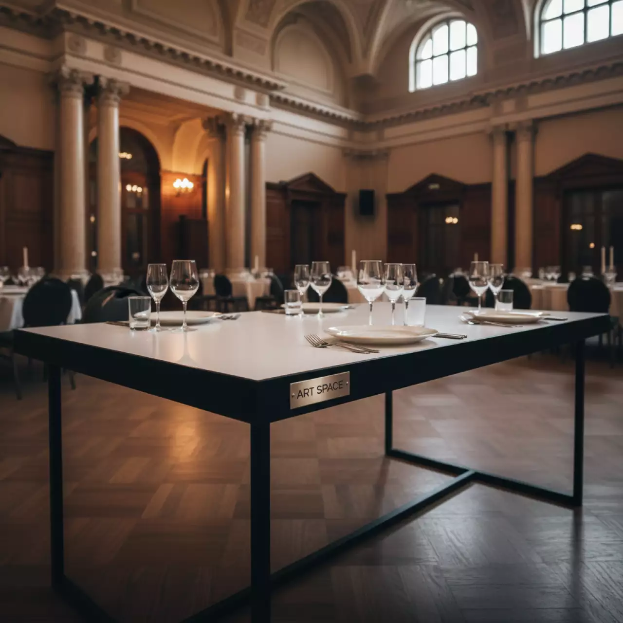 Аренда Стол Лидер 1 1500х900 белый черный кромка ПВХ в Зале органной и камерной музыки — ART SPACE