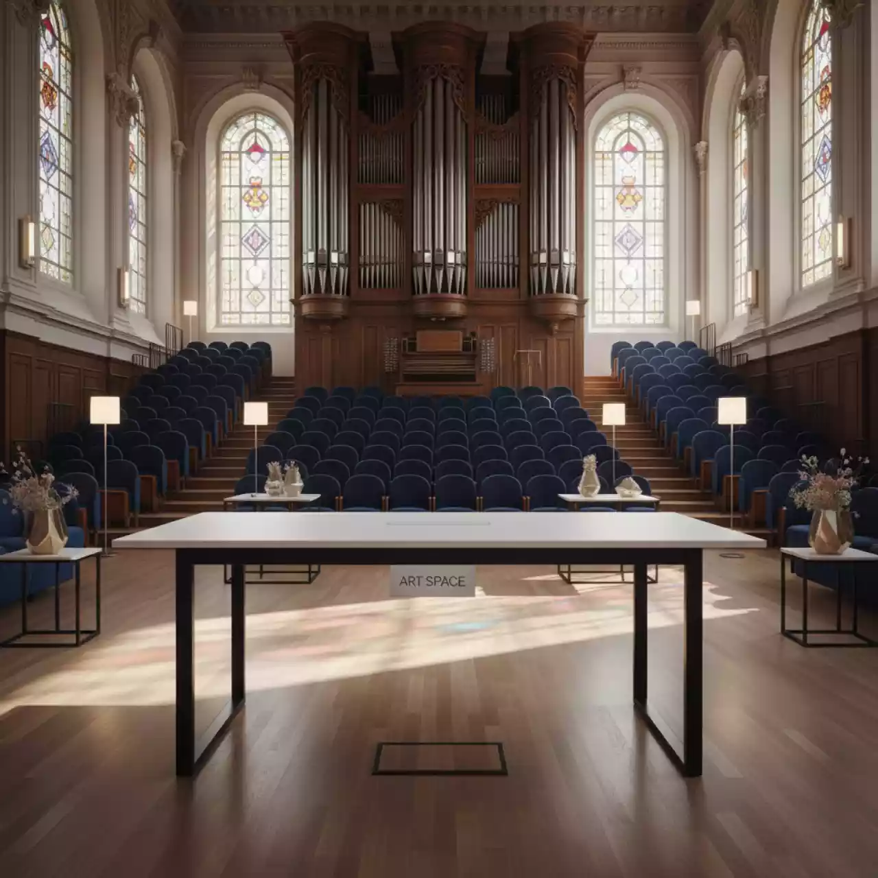 Аренда Стол Лидер 1 1500х900 белый каркас черный в Зале органной и камерной музыки — ART SPACE