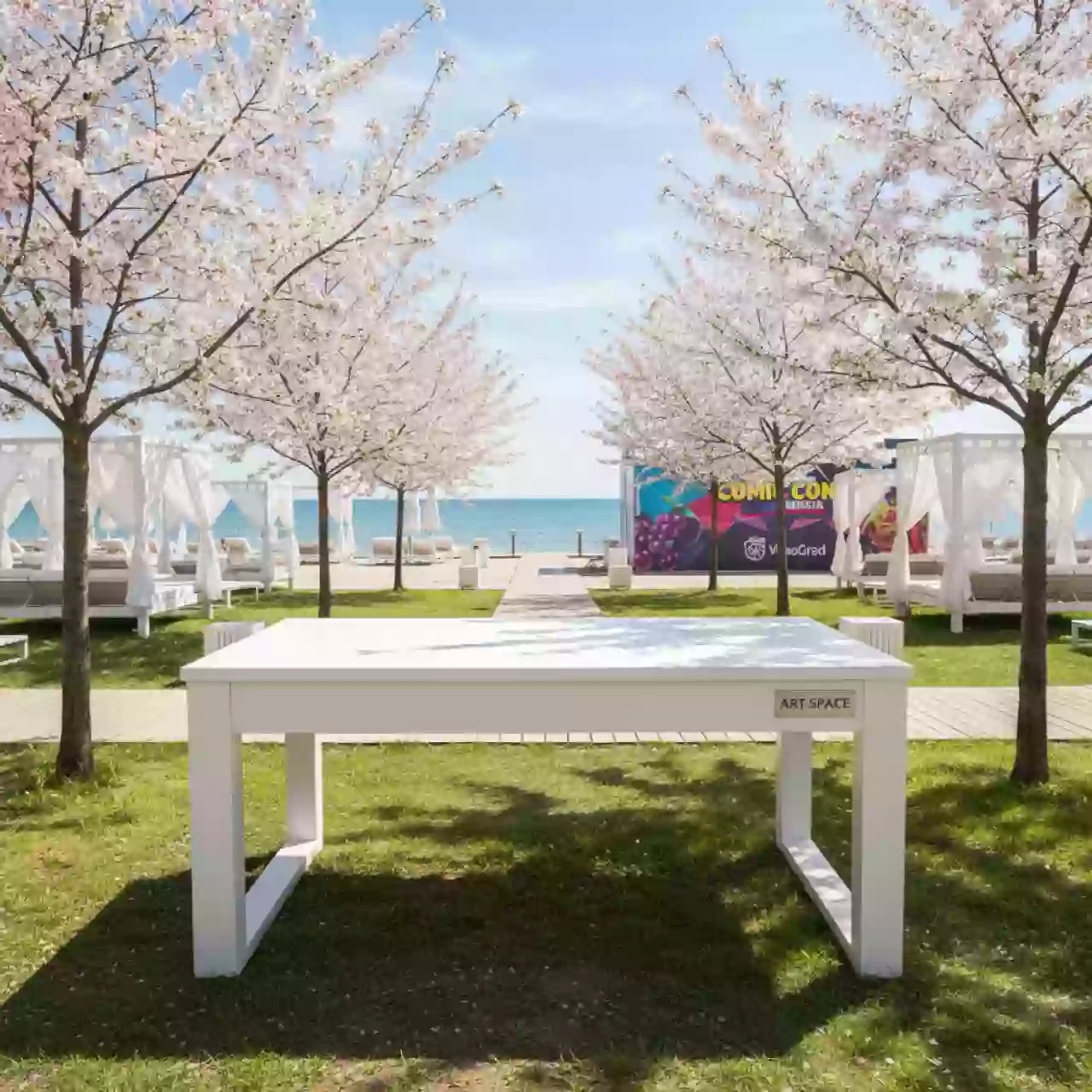 Аренда Стол Лидер 1 900х600 белый без отбойников в пляжном комплексе VinoGrad — ART SPACE