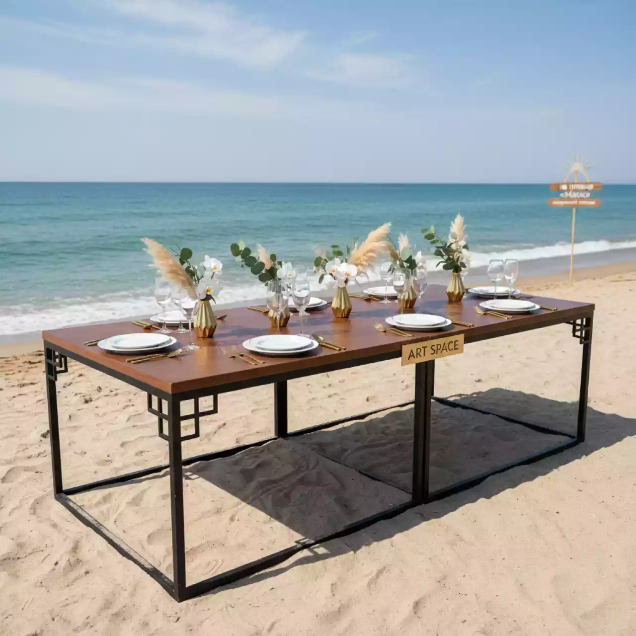 Аренда Стол Лидер 1 коричневый каркас черный на пляже «Маяк» — ART SPACE