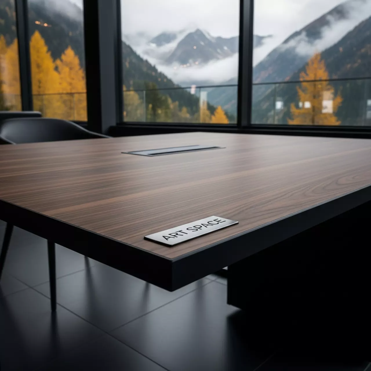 Аренда Стол Лидер 1 орех черный кромка ПВХ без отбойников 900х600 в Поляна 1389 Отель и Спа — ART SPACE