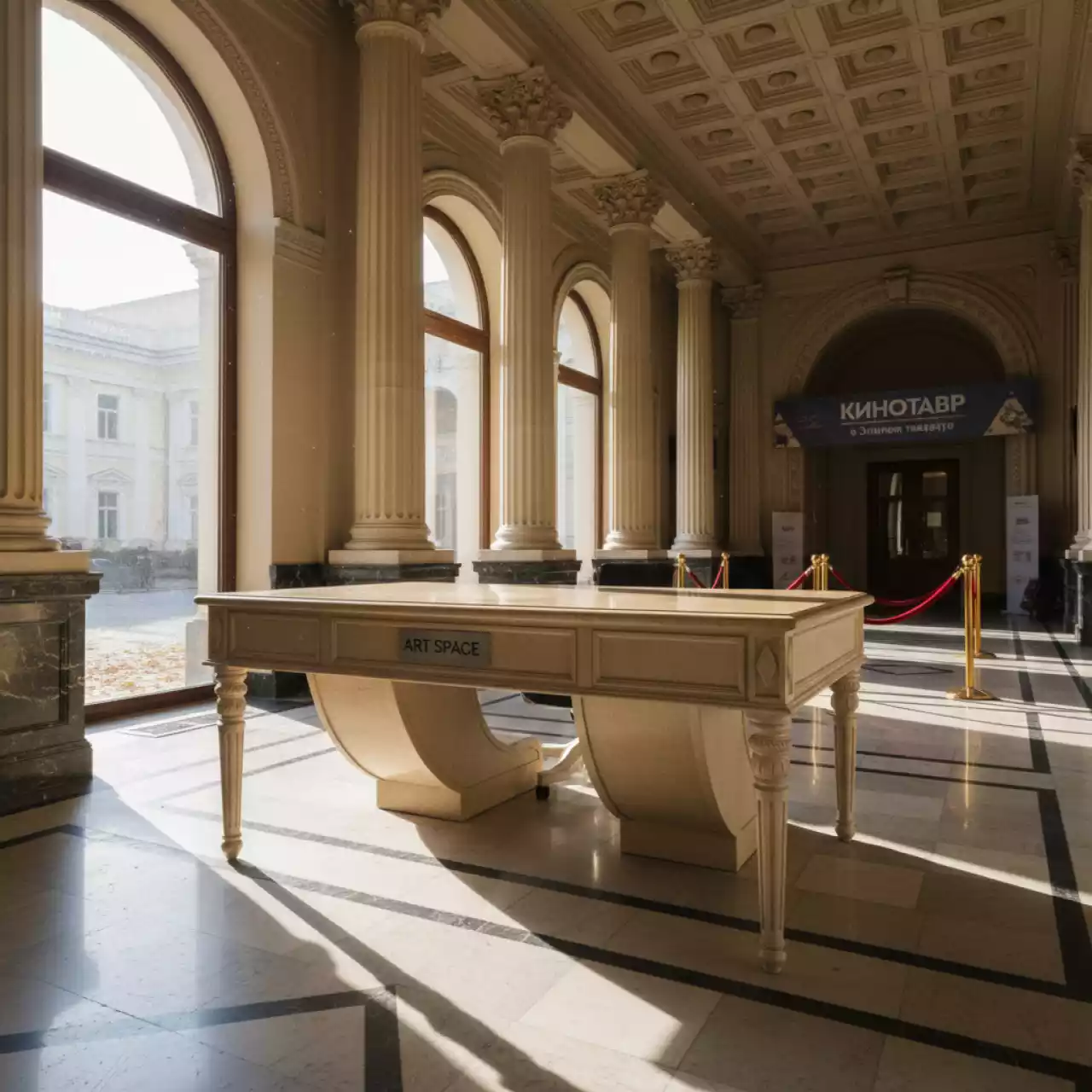 Аренда Стол Лидер 1 с подставкой для ног бежевый белый в Зимнем театре — ART SPACE