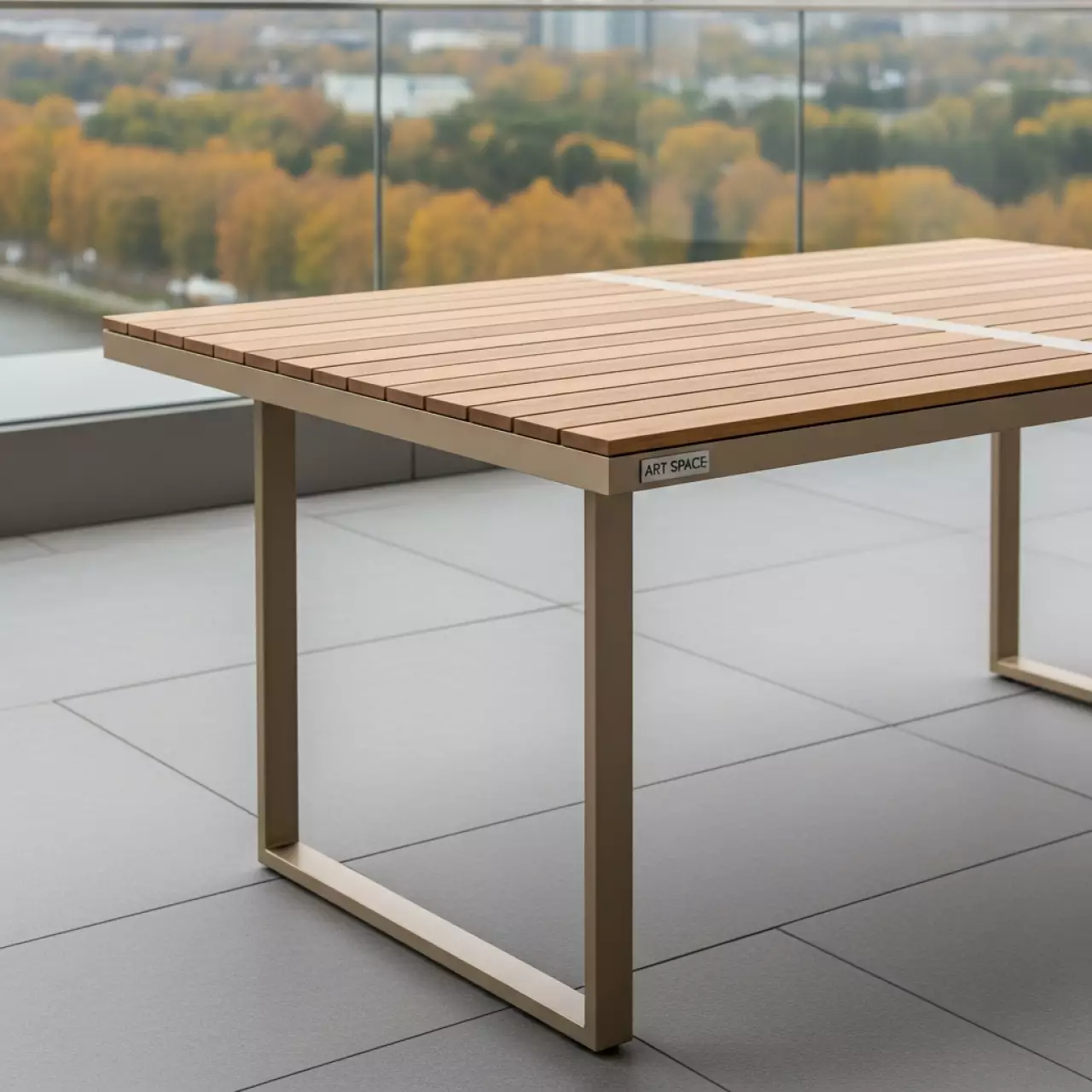 Аренда Стол Лидер 1 уличный из реек светлый орех шампань 1200х800 в отеле Radisson Lazurnaya — ART SPACE