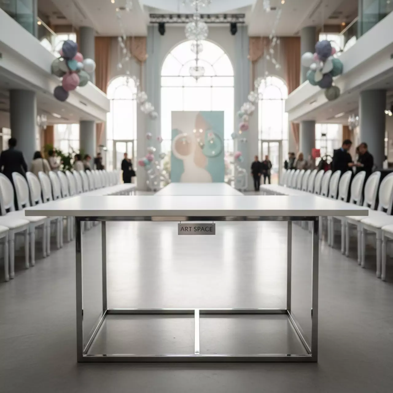 Аренда Стол Лидер 23 белый матовый серебряный каркас в отеле «Богатырь» — ART SPACE