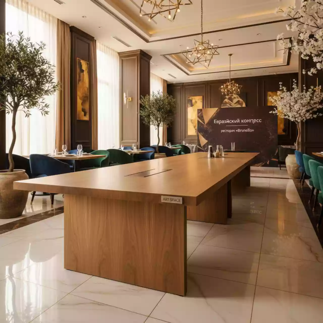 Аренда Стол Лидер 2 2400х800 орех золотой в ресторане «Brunello» — ART SPACE