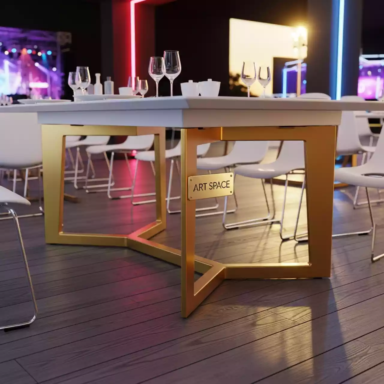 Аренда Стол Лидер 2 2400х900 мм белый золотой в ресторане «La Terrazza» — ART SPACE