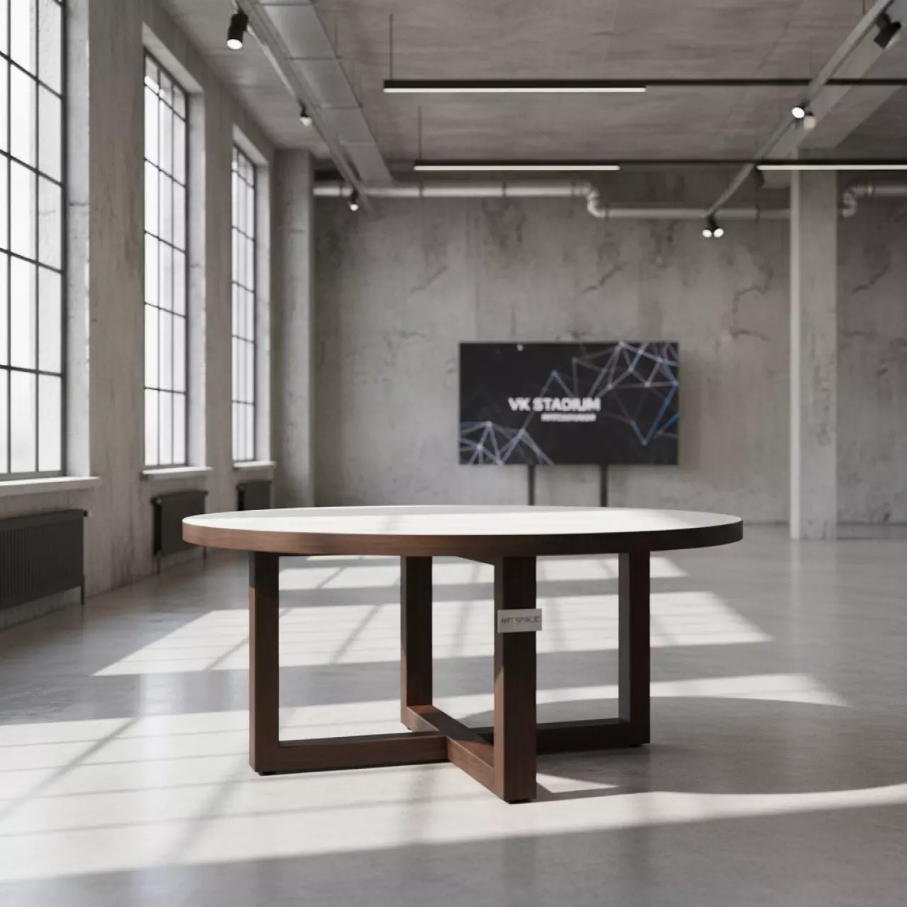 Аренда Стол Лидер 3 D1500 мм венге белый в VK Stadium Sirius — ART SPACE