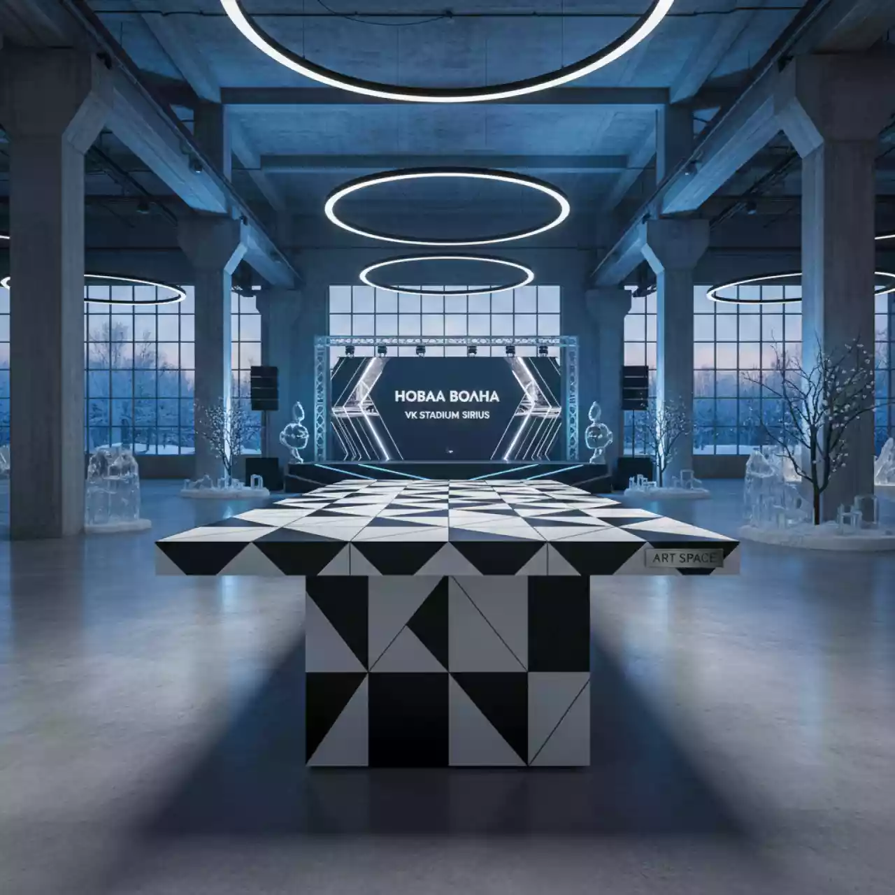 Аренда Стол Лидер 3 D белый черный 1800 мм в VK Stadium Sirius — ART SPACE