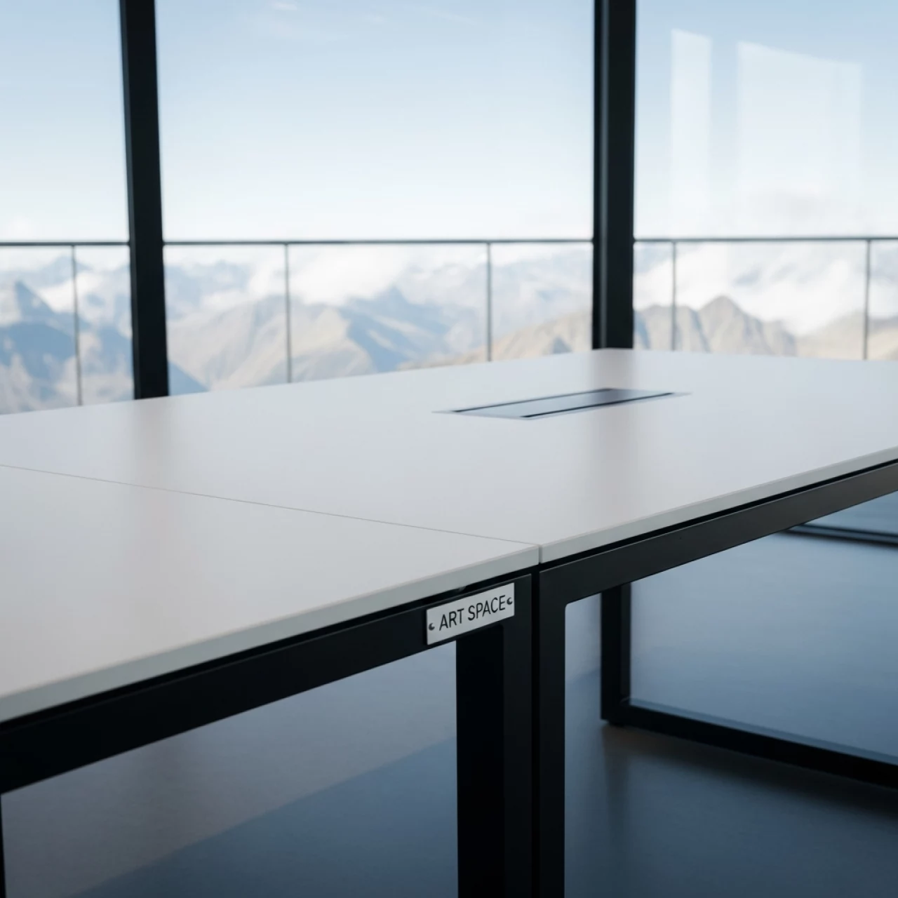 Аренда Стол Лидер 3 D белый черный каркас 1800 мм на площадке Rosa Peak (2320м) — ART SPACE