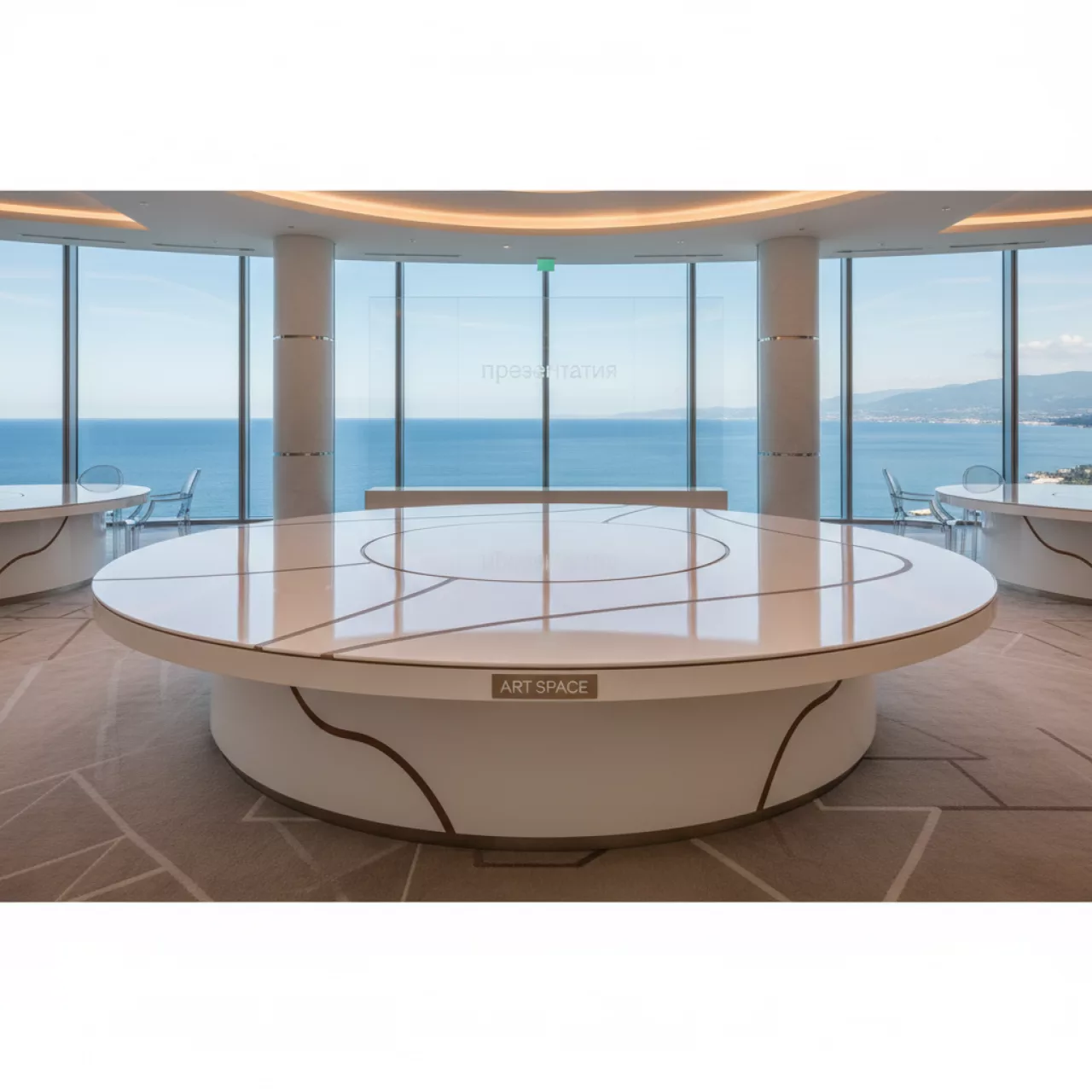 Аренда Стол Лидер 3 диаметр 1500 мм белый коричневый в Cosmos Sochi Hotel — ART SPACE