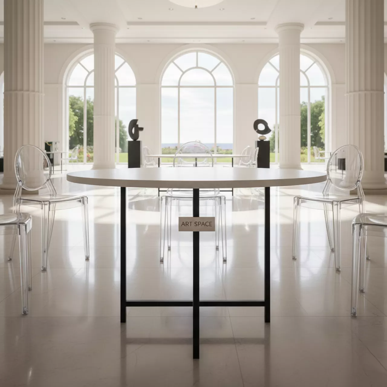 Аренда Стол Лидер 9 D 80 см белый черный каркас в Radisson Blu Resort & Congress Centre — ART SPACE