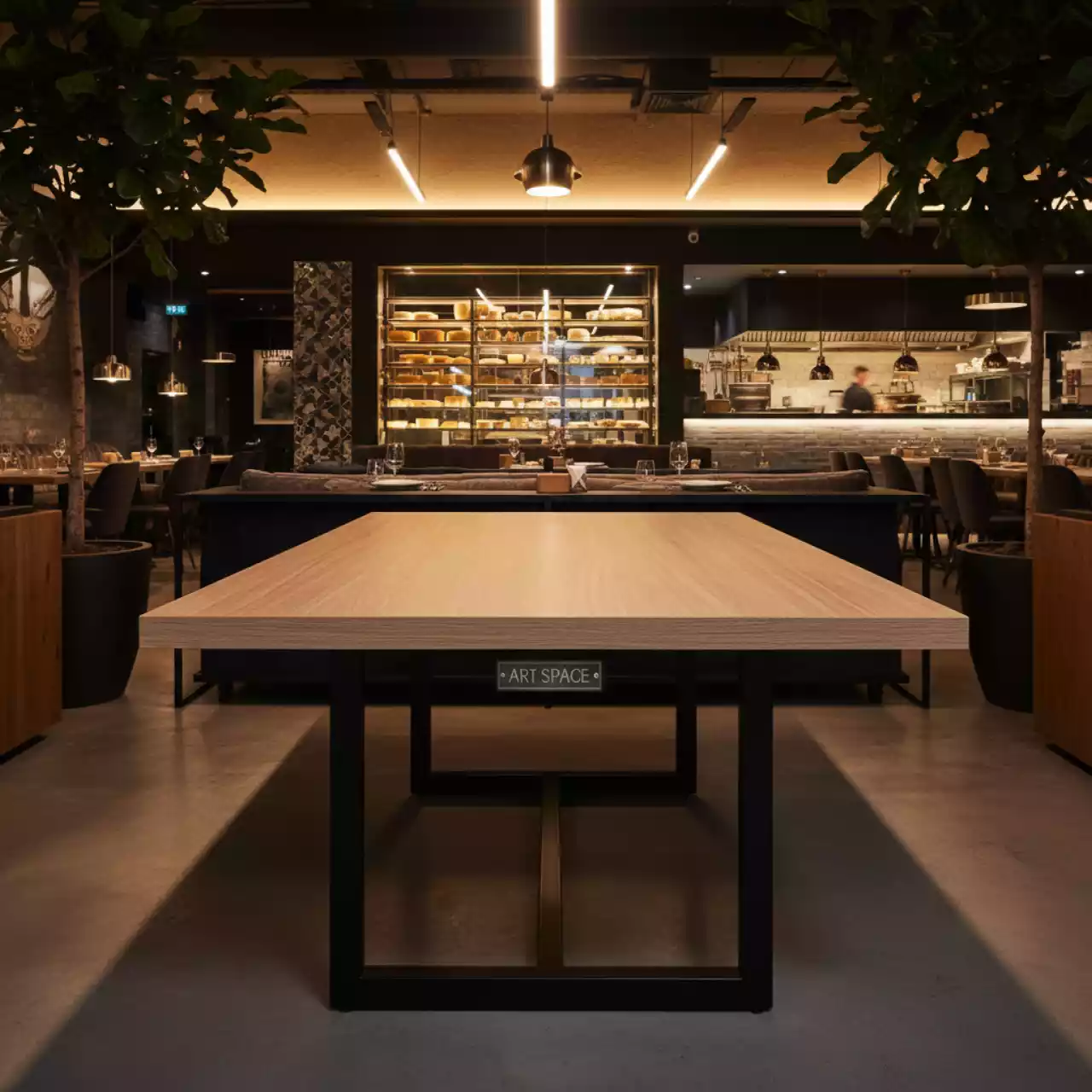 Аренда Стол ЛМДФ ароза светлая металл черный Batu new в ресторане «Сыроварня» — ART SPACE