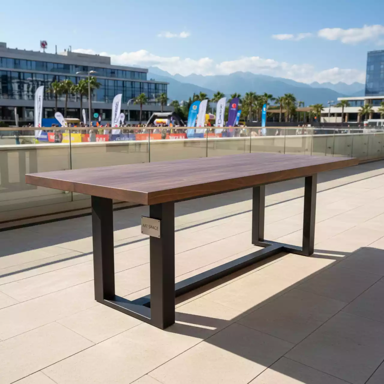 Аренда Стол Лофт Джимпи 2000х1000 массив сосны старинный орех чёрный муар в Сочи Парк Отеле — ART SPACE