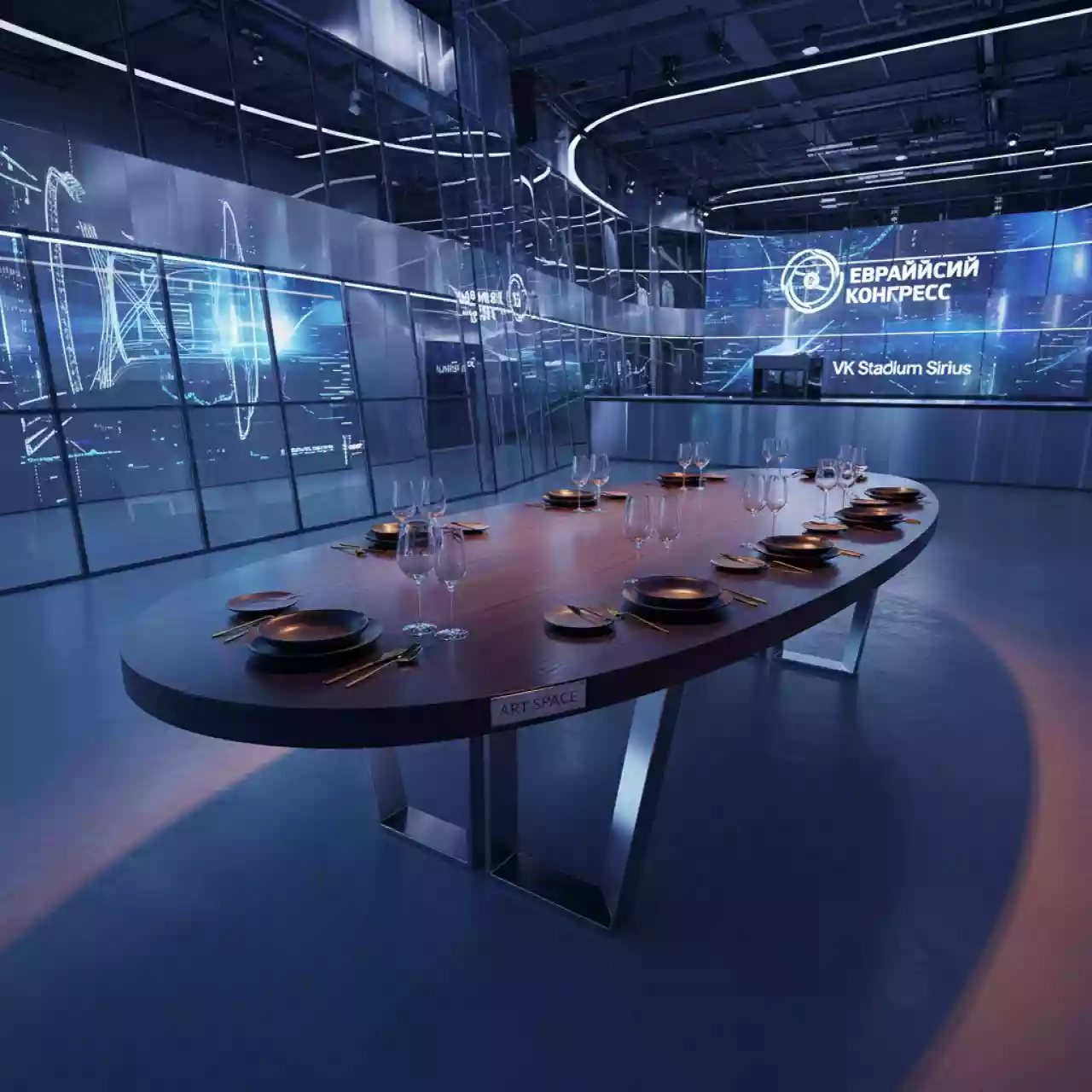 Аренда Стол Loft овальный деревянный 2,7х,0,8 м в VK Stadium Sirius — ART SPACE