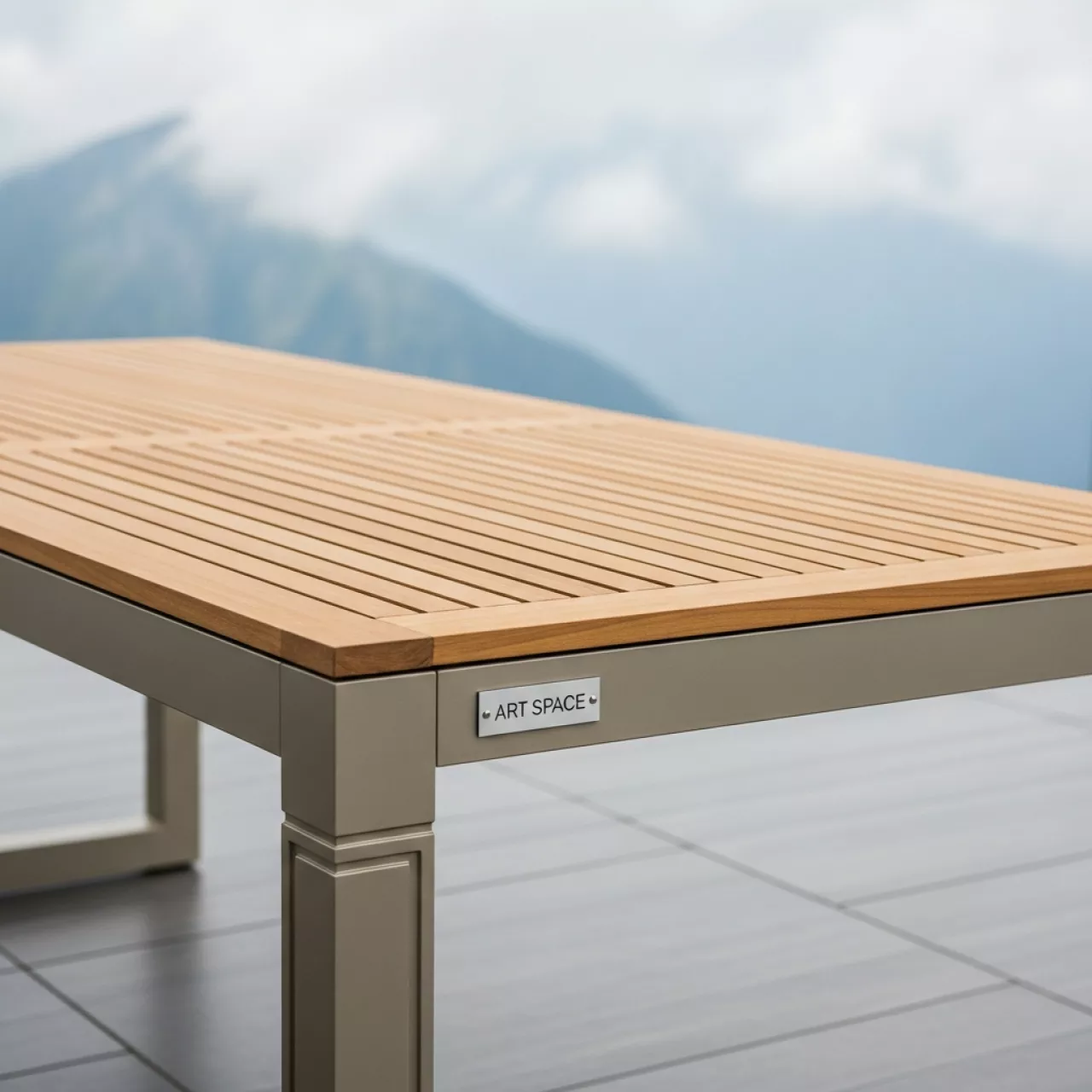 Аренда Стол Lyon 280 бежевый натуральный алюминий тик на курорте «Газпром» (Альпика) — ART SPACE