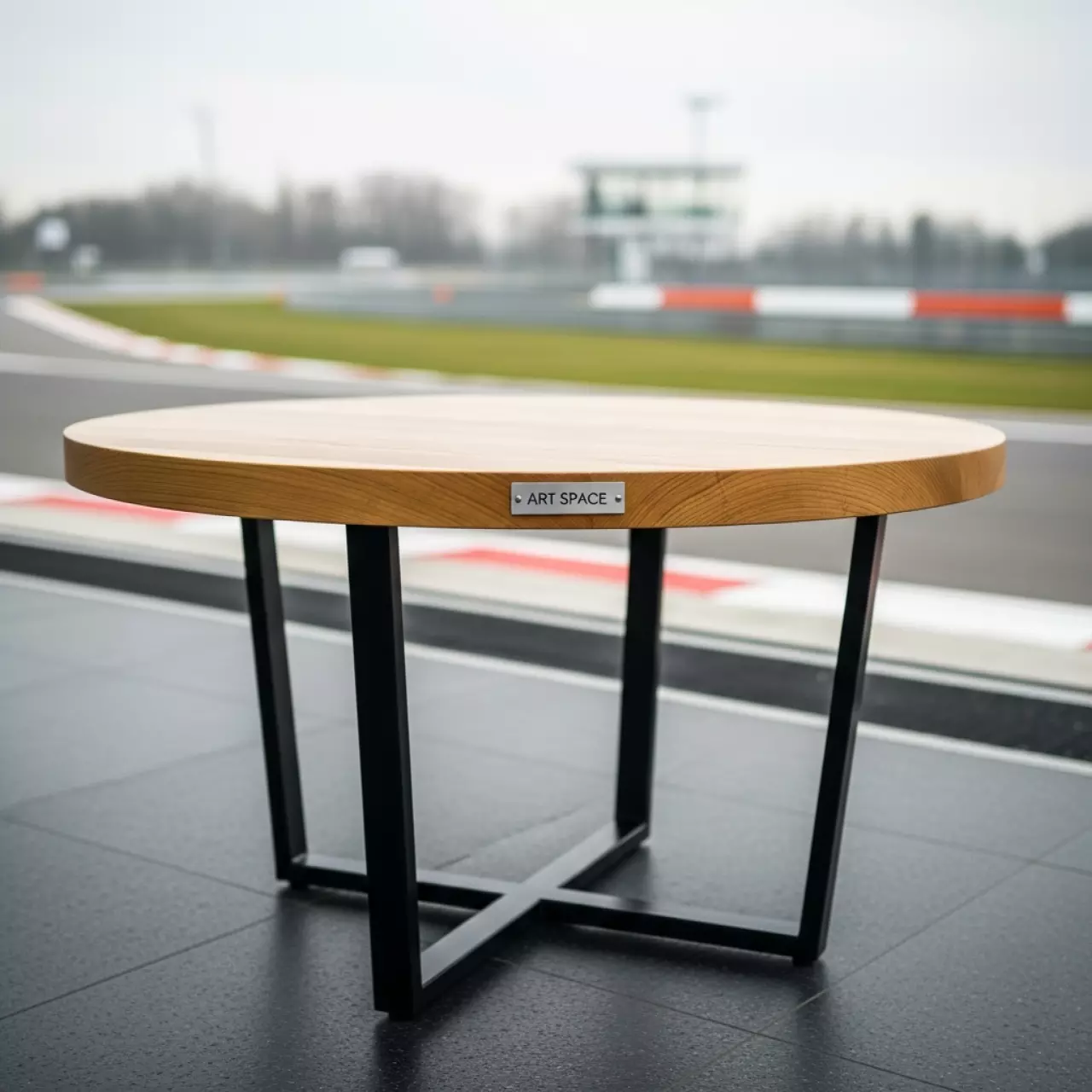 Аренда Стол Милан круглый Полукруглый С профиль лиственница диаметр 100 см на Сочи Автодроме — ART SPACE
