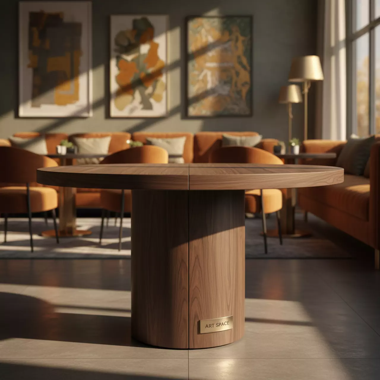 Аренда Стол Милан круглый Полукруглый С профиль мореный дуб диаметр 70 см в Delta Sirius — ART SPACE