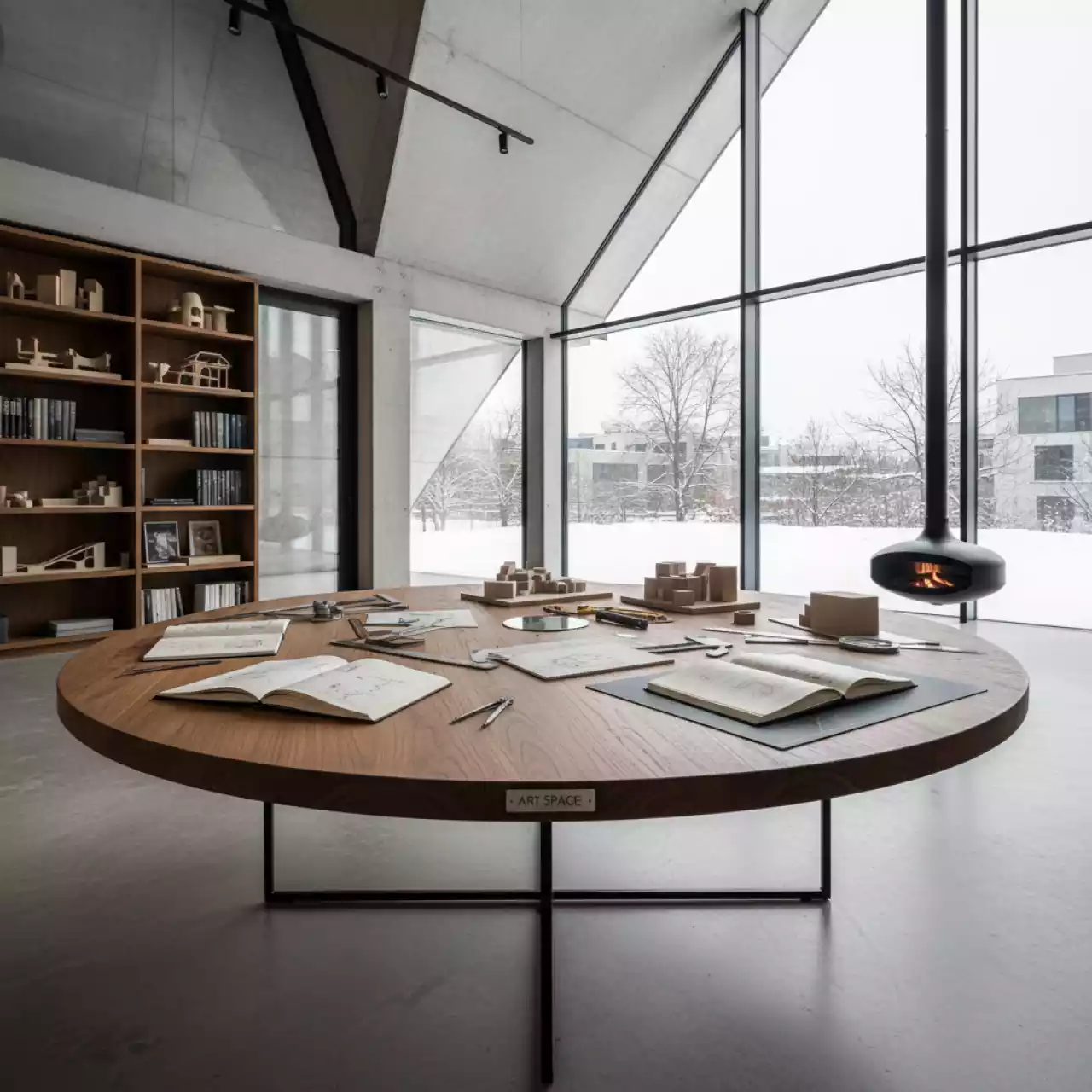 Аренда Стол Милан круглый Пруток лиственница диаметр 140 см на вилле «Анна» — ART SPACE