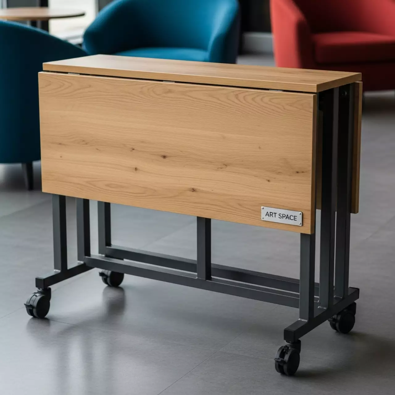 Аренда Стол мобильный складной дуб сафари антрацит 160х70 в Sochi Marriott Krasnaya Polyana — ART SPACE