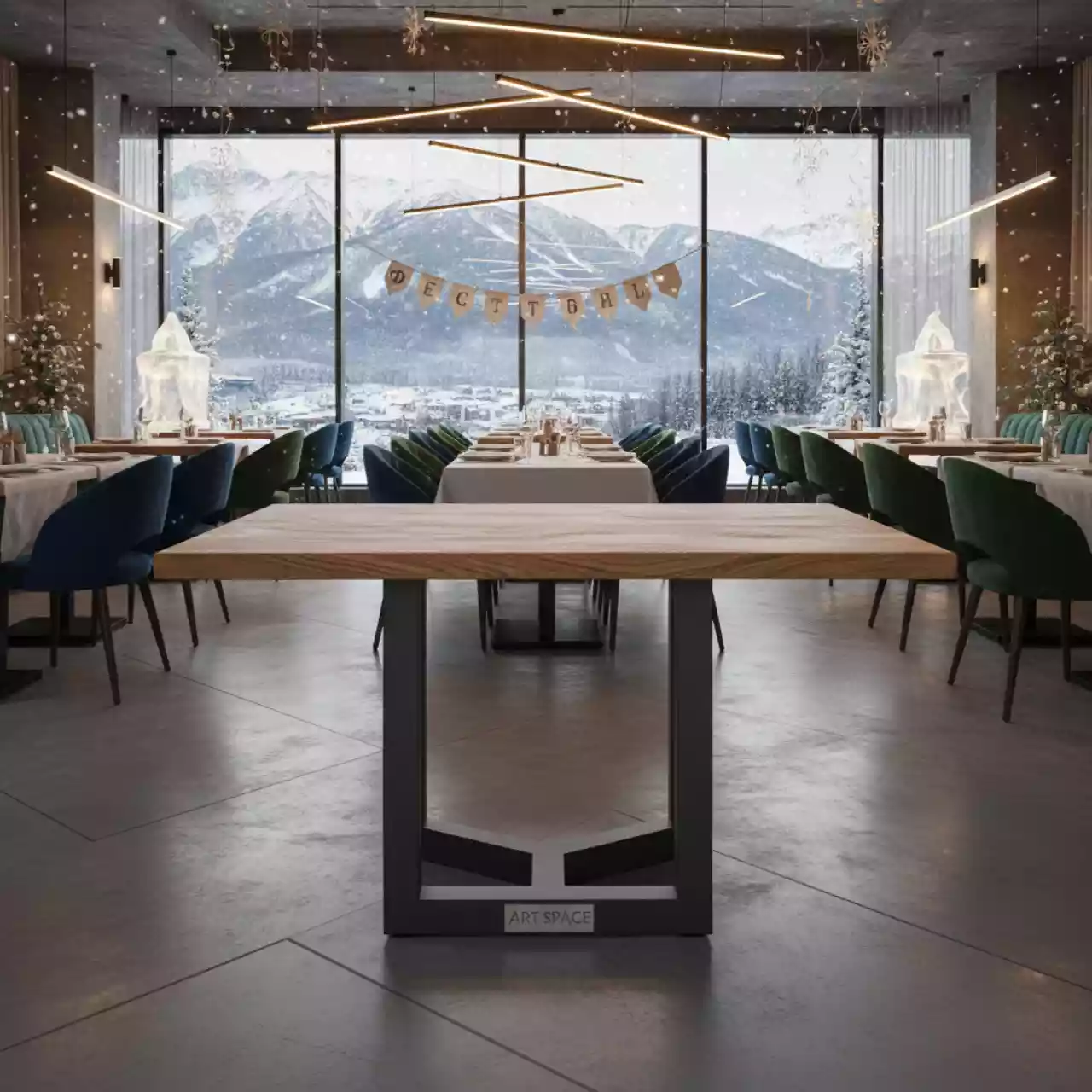 Аренда Стол мобильный складной дуб сафари антрацит 25 мм 100х70 см в ресторане «Высота 5642» — ART SPACE