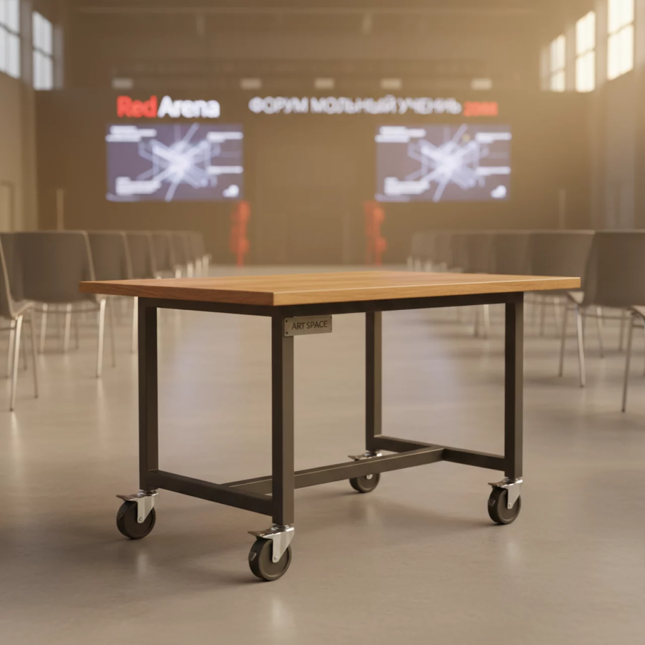 Аренда Стол мобильный складной дуб сафари антрацит 25 мм 100х70 в Red Arena — ART SPACE