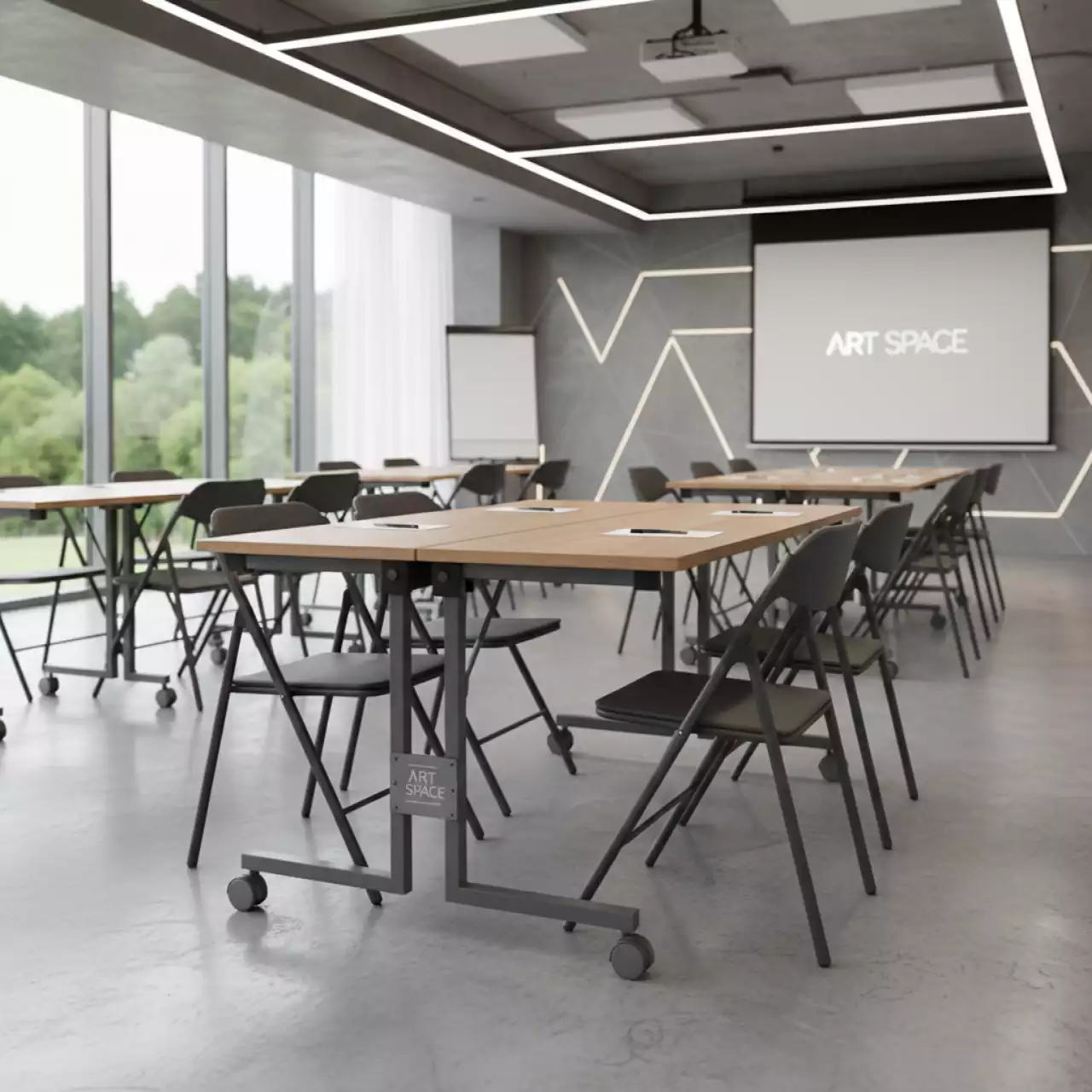 Аренда Стол мобильный складной дуб сафари антрацит 25 мм 160х70 в санатории «Русь» — ART SPACE