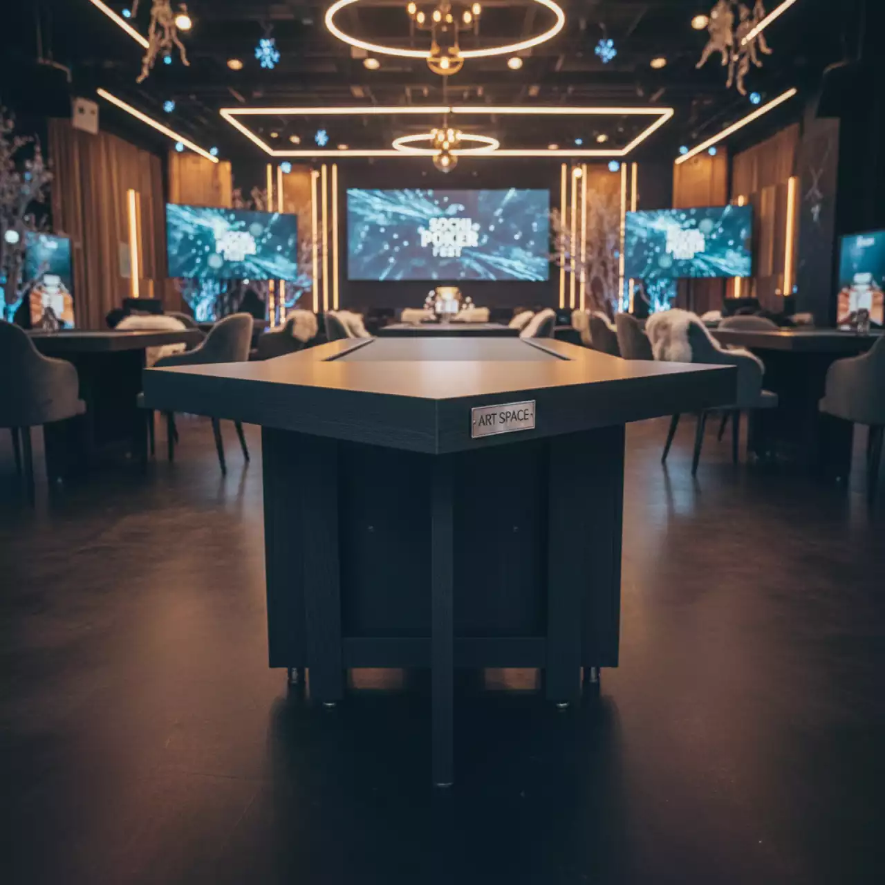 Аренда Стол мобильный складной дуб сафари антрацит 25 мм 80х70 см в зале «Чайка» (Морпорт) — ART SPACE