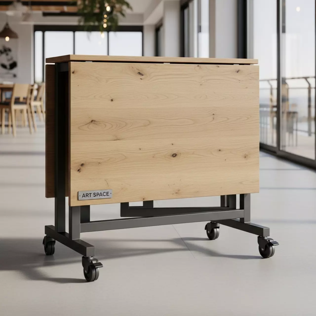 Аренда Стол мобильный складной дуб сафари антрацит 25 мм 80х70 в пляжном клубе Del Mar — ART SPACE