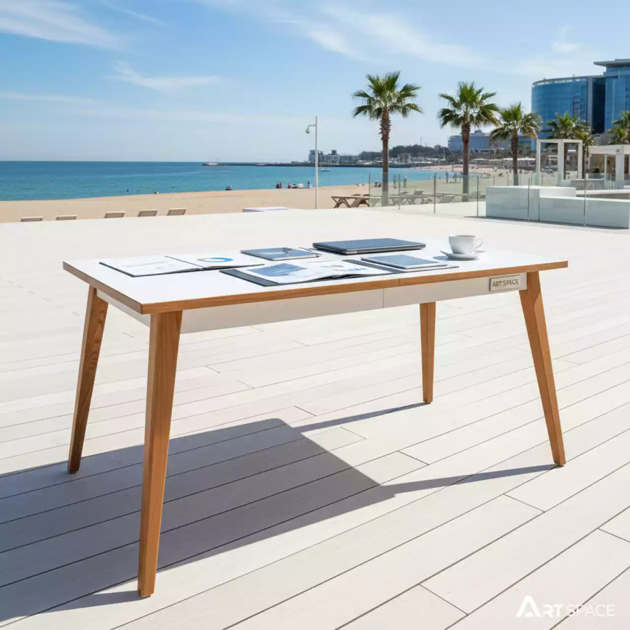 Аренда Стол мобильный складной орех белый 160х70 на пляжных клубах Хосты — ART SPACE