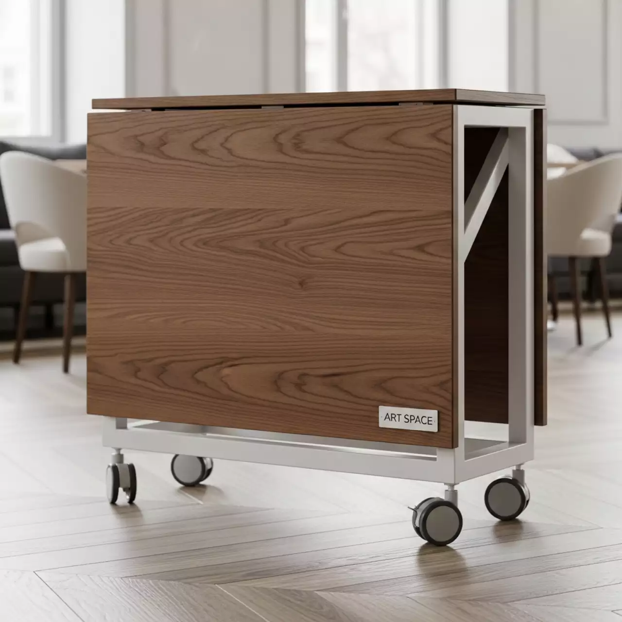 Аренда Стол мобильный складной орех белый 22 мм 140х70 в ресторане «Плакучая Ива» — ART SPACE