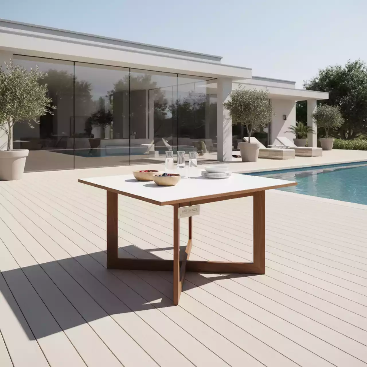 Аренда Стол мобильный складной орех белый 22 мм 160х70 на вилле «Анна» — ART SPACE