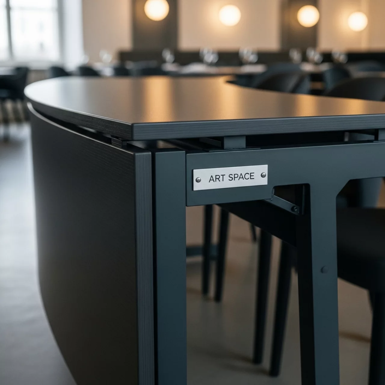 Аренда Стол мобильный складной радиусный графит антрацит 140х70 в ресторане «D.O.M» — ART SPACE