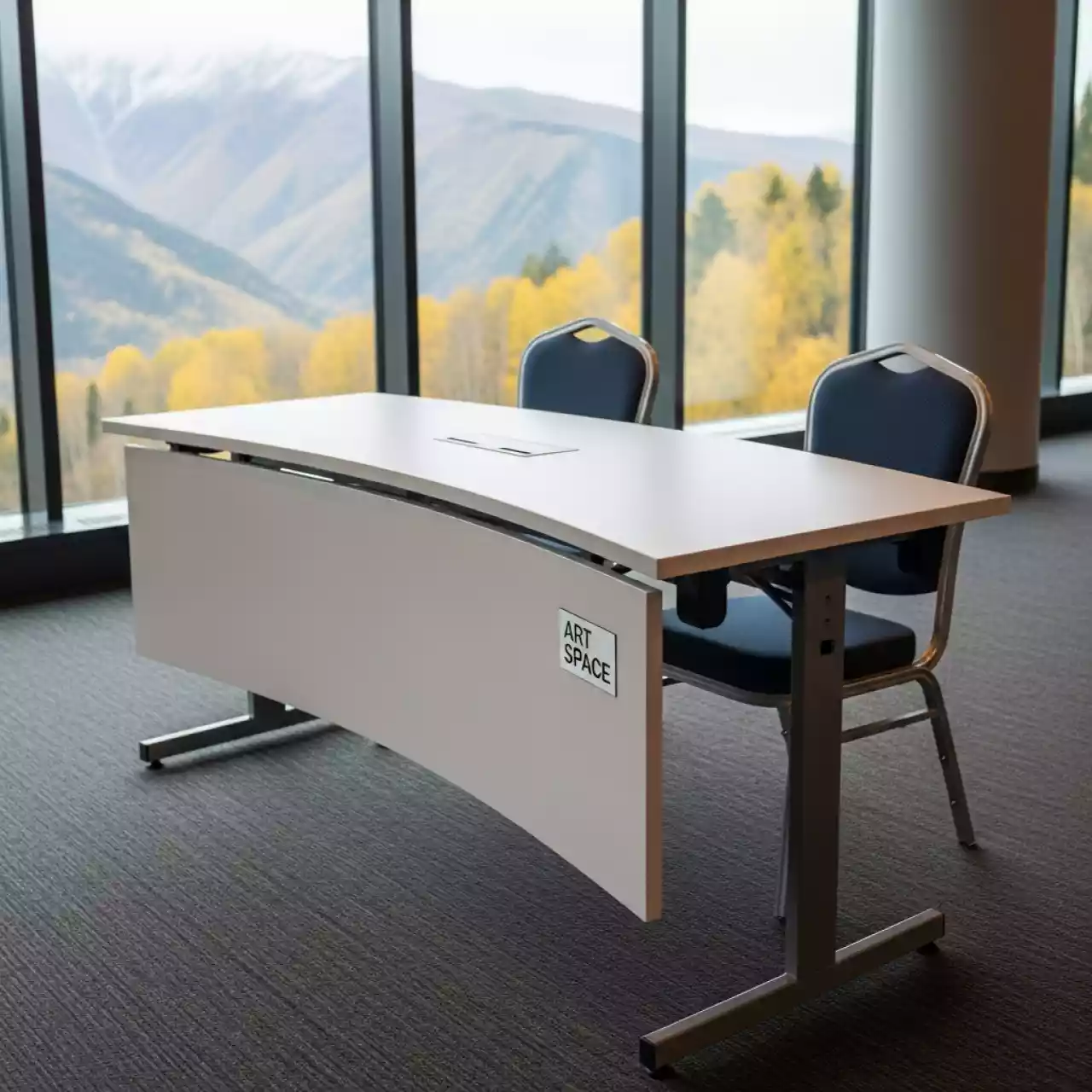 Аренда Стол мобильный складной радиусный серый белый 22 мм 140х70 мм в Radisson Hotel Rosa Khutor — ART SPACE