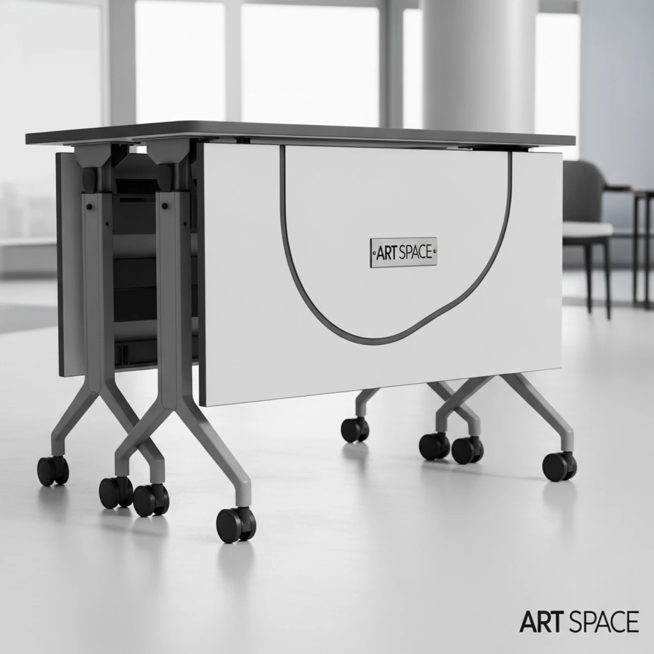 Аренда Стол мобильный складной радиусный серый белый 22 мм 140х70 в санатории «Сочи» — ART SPACE