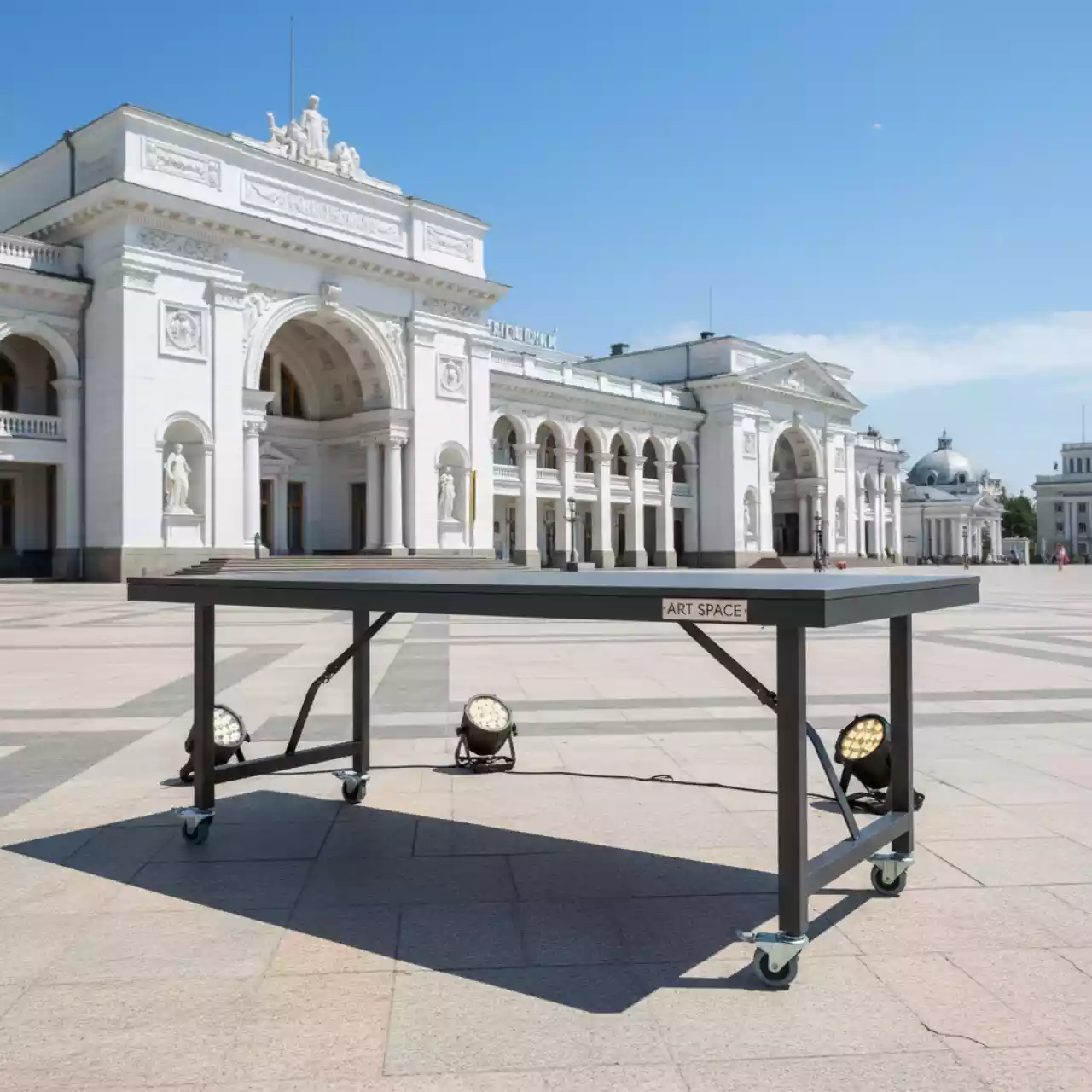 Аренда Стол мобильный складной серый антрацит 140х70 см на территории Морпорта Сочи — ART SPACE