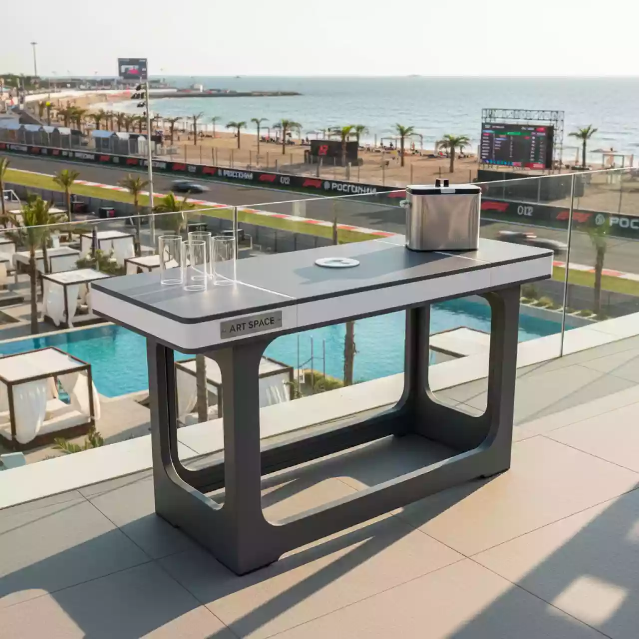 Аренда Стол мобильный складной серый белый в пляжном комплексе VinoGrad — ART SPACE