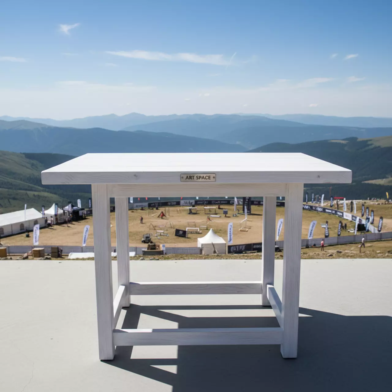 Аренда Стол мобильный складной сосна винтер белый 25 мм 100х70 на площадке Rosa Peak (2320м) — ART SPACE