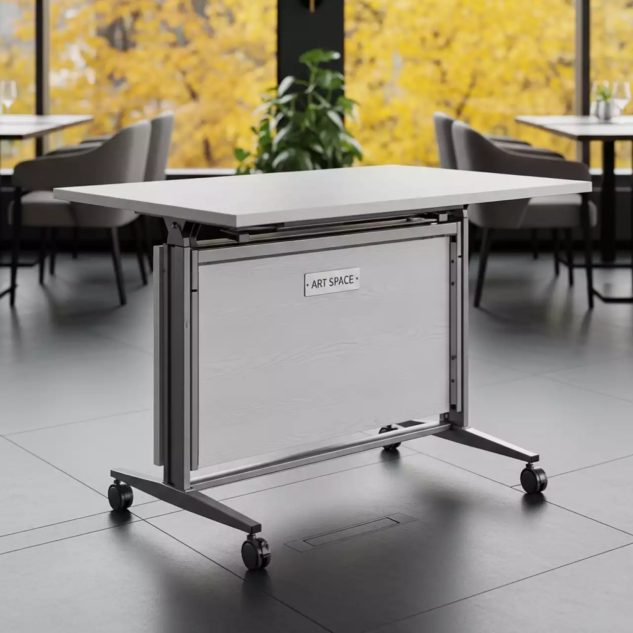 Аренда Стол мобильный складной ясень шимо белый 22 мм 160х70 см в ресторане «D.O.M» — ART SPACE