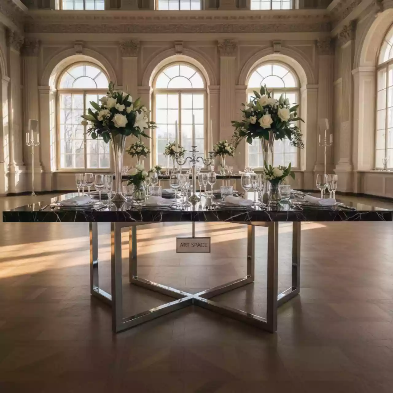 Аренда Стол Motus silver black мрамор в усадьбе Голицына — ART SPACE