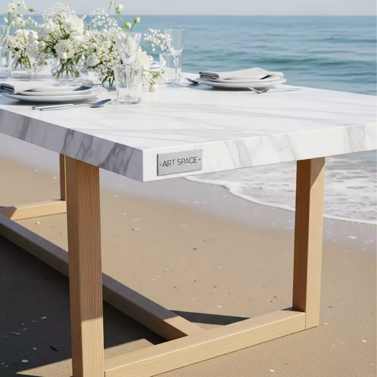 Аренда Стол мраморный обеденный Jeko 35 на пляже «Ривьера» — ART SPACE