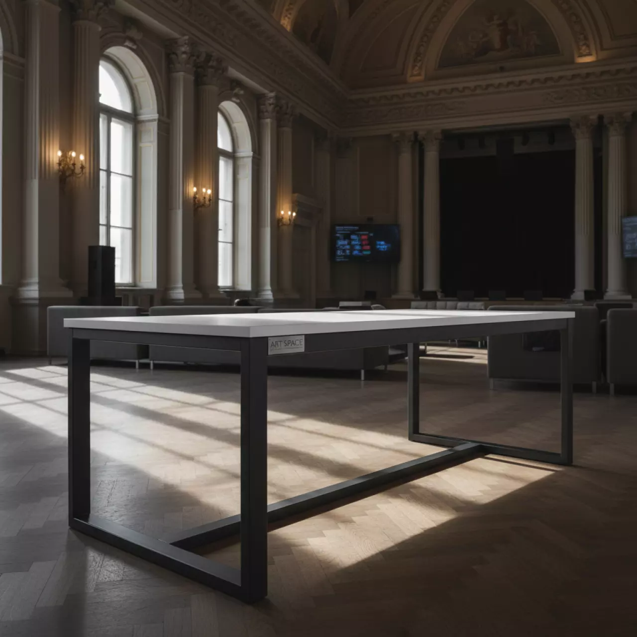Аренда Стол на металлокаркасе белый антрацит 140х73х76 в Зале органной и камерной музыки — ART SPACE