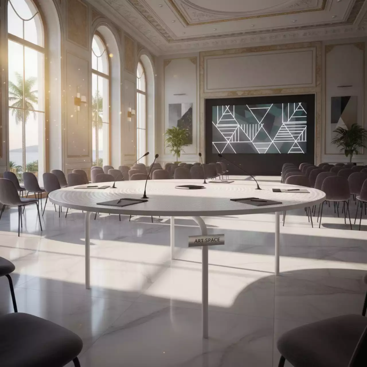 Аренда Стол нераздвижной Лаки мини 800 мм белый белый муар в Гранд Отель Сочи — ART SPACE