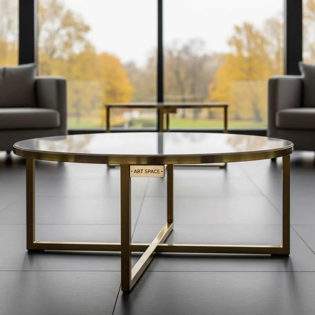 Аренда Стол низкий круглый бело золотой КОРНЕЛЛ в МФК «Горный» — ART SPACE